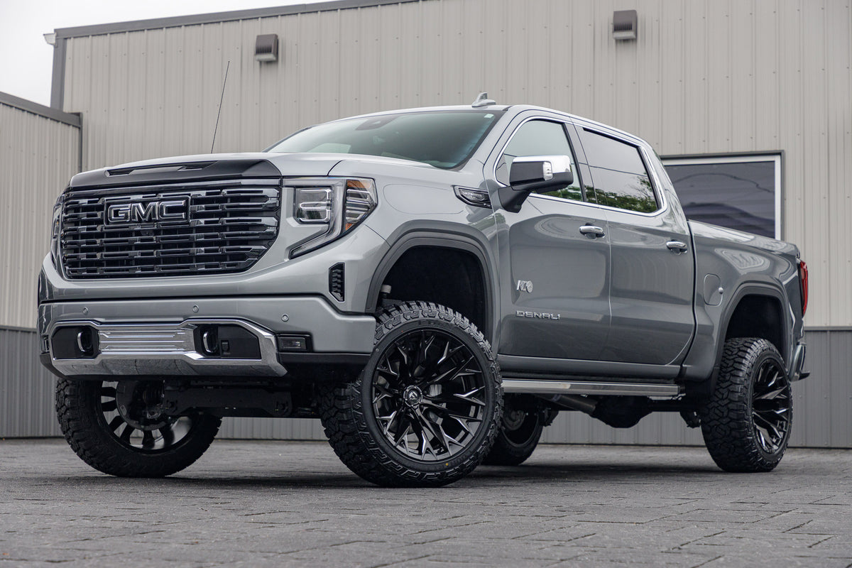2025 GMC Sierra 1500 Denali Ultimate with a 6" Rough Country lift kit, 22x12 Fuel Flame wheels, and 35" Fury Country Hunter R/T tires.