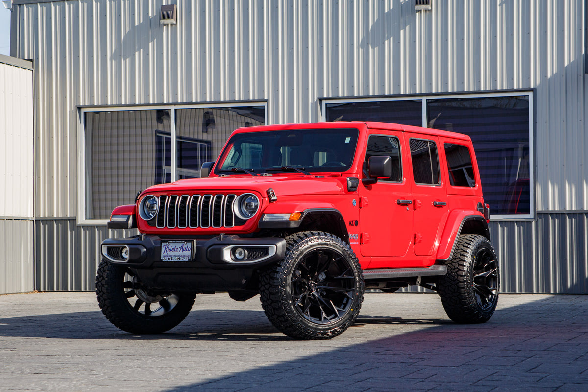 2025 Jeep Wrangler Sahara 4XE with a 2.5" Rough Country lift kit, 22x12 Fuel Flame wheels, and 35" Fury Country Hunter R/T tires.