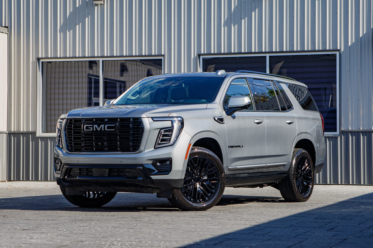 2026 GMC Yukon Denali with GMC Factory suspension, 22x9 GMC Stock wheels, and 275/50 Bridgestone Alenza tires.