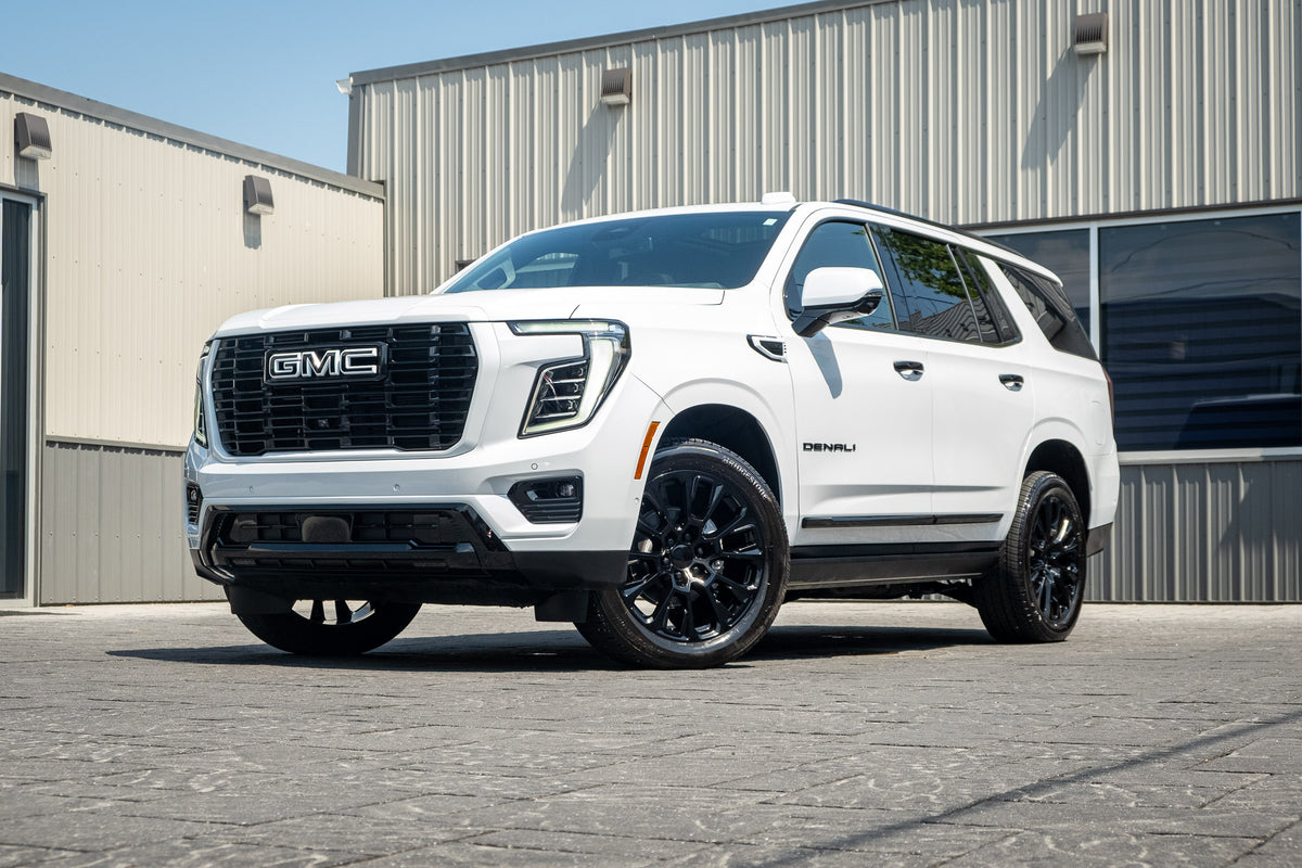 2026 GMC Yukon Denali with GMC Stock suspension, 22x9 GMC Stock wheels, and 275/50 Bridgestone Alenza tires.