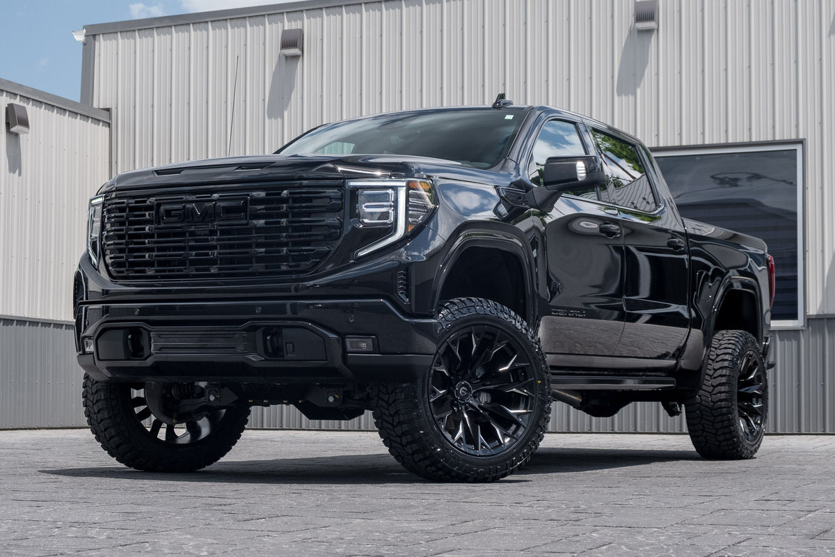 2025 GMC Sierra 1500 Denali Ultimate with a 6" BDS lift kit, 22x12 Fuel Flame wheels, and 35" Avix Trailtek R/T tires.