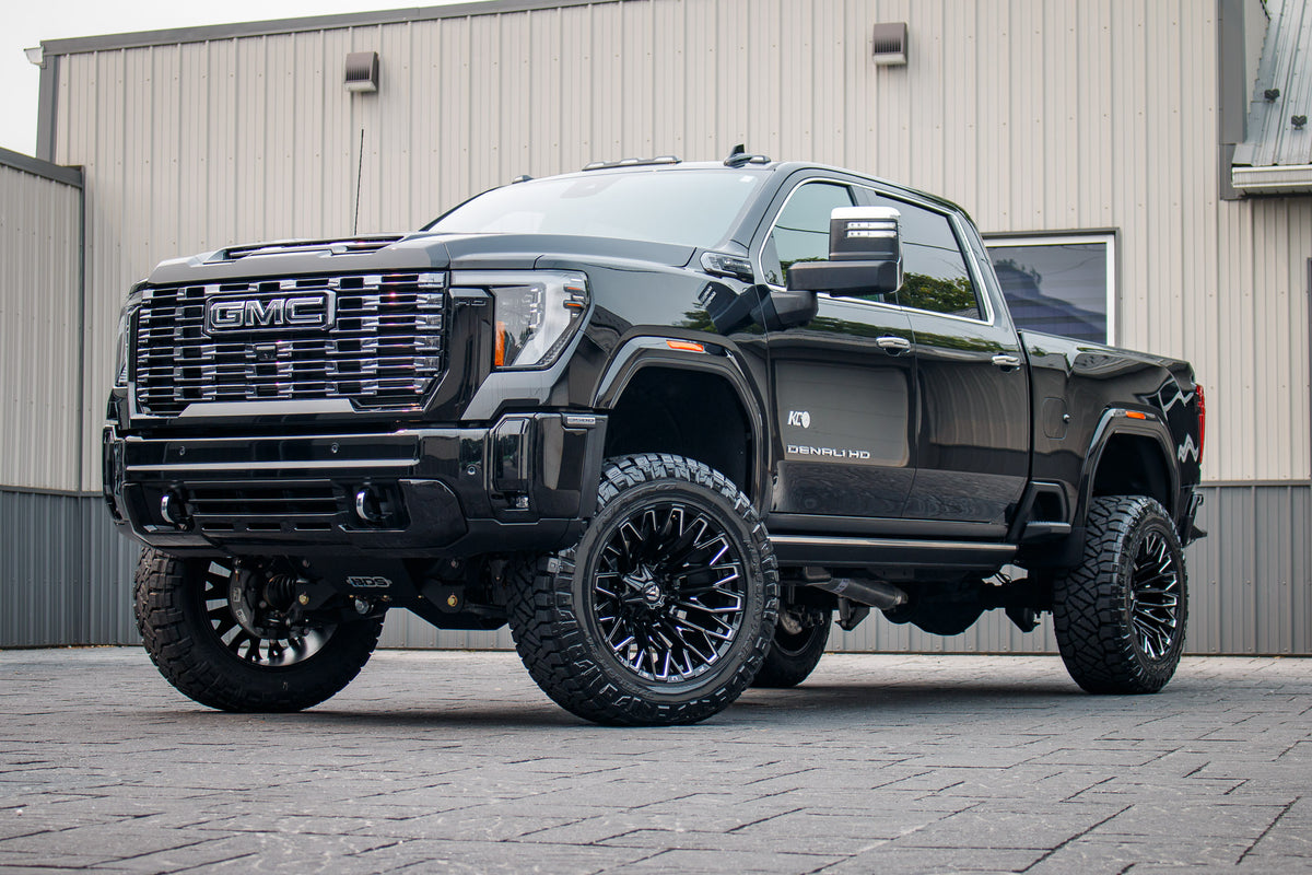 2026 GMC Sierra 3500 Denali with a 5" BDS lift kit, 22x12 Fuel Strike wheels, and 37" Nitto Ridge Grappler tires.
