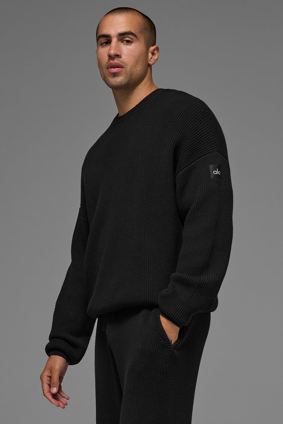 Domain Rib Knit Crew Sweater - Black