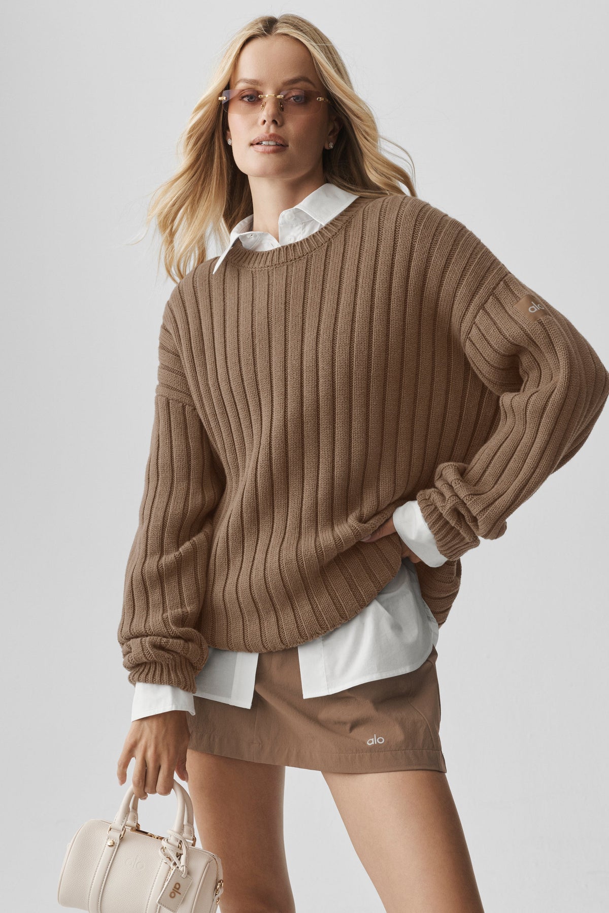 Cotton Rib Parallel Sweater - Java Brown Heather