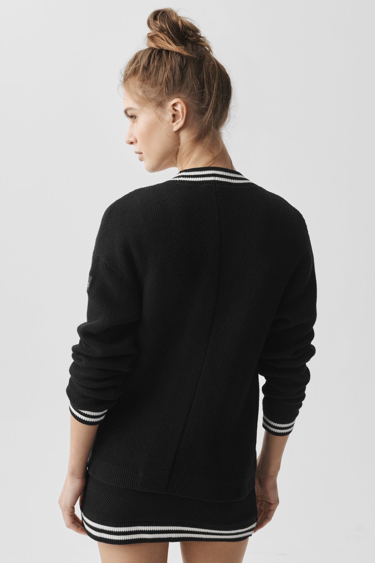 Tennis Club Sweater Knit Cardigan - Black/Ivory