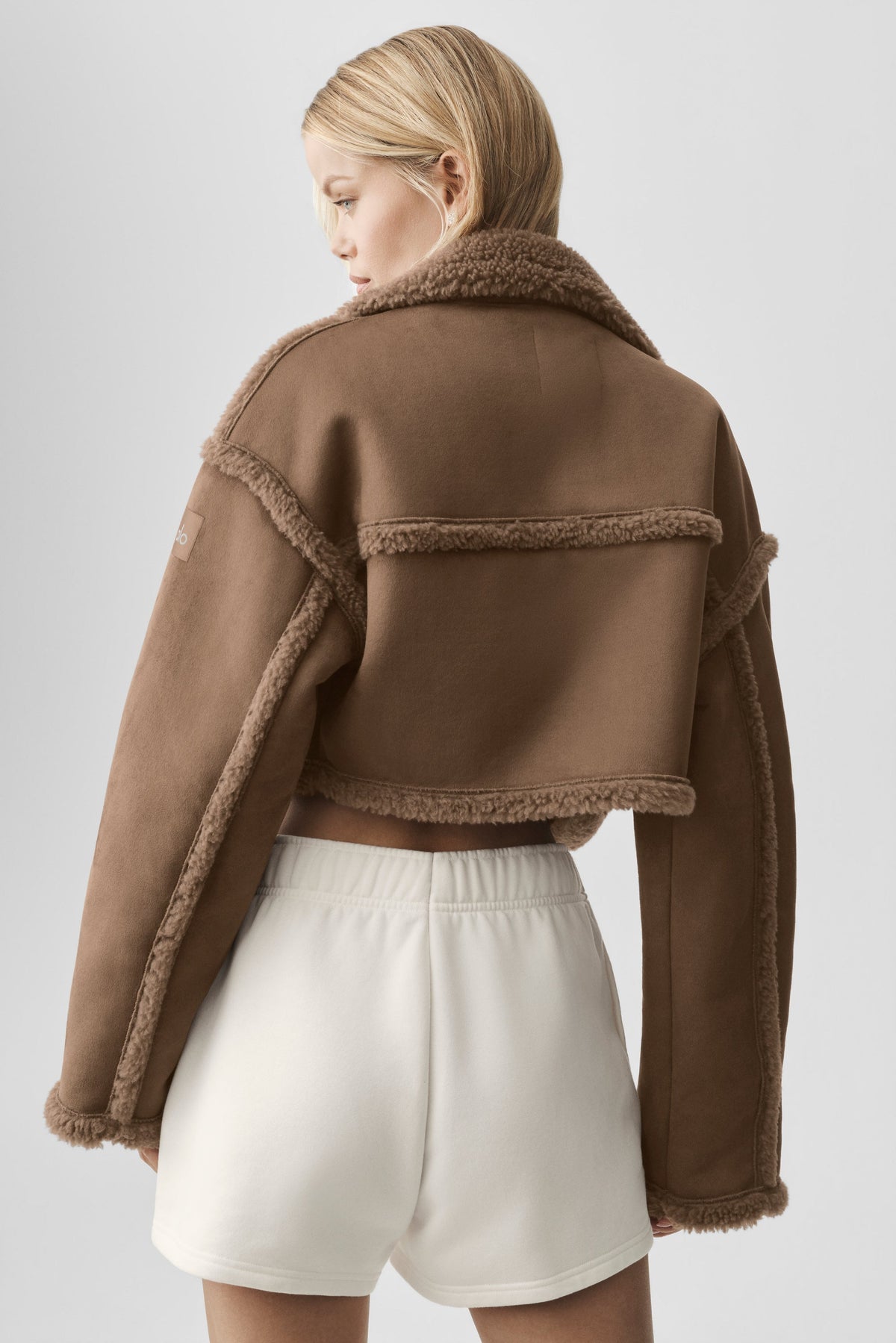 Faux Shearling Snowfall Cropped Jacket - Java Brown