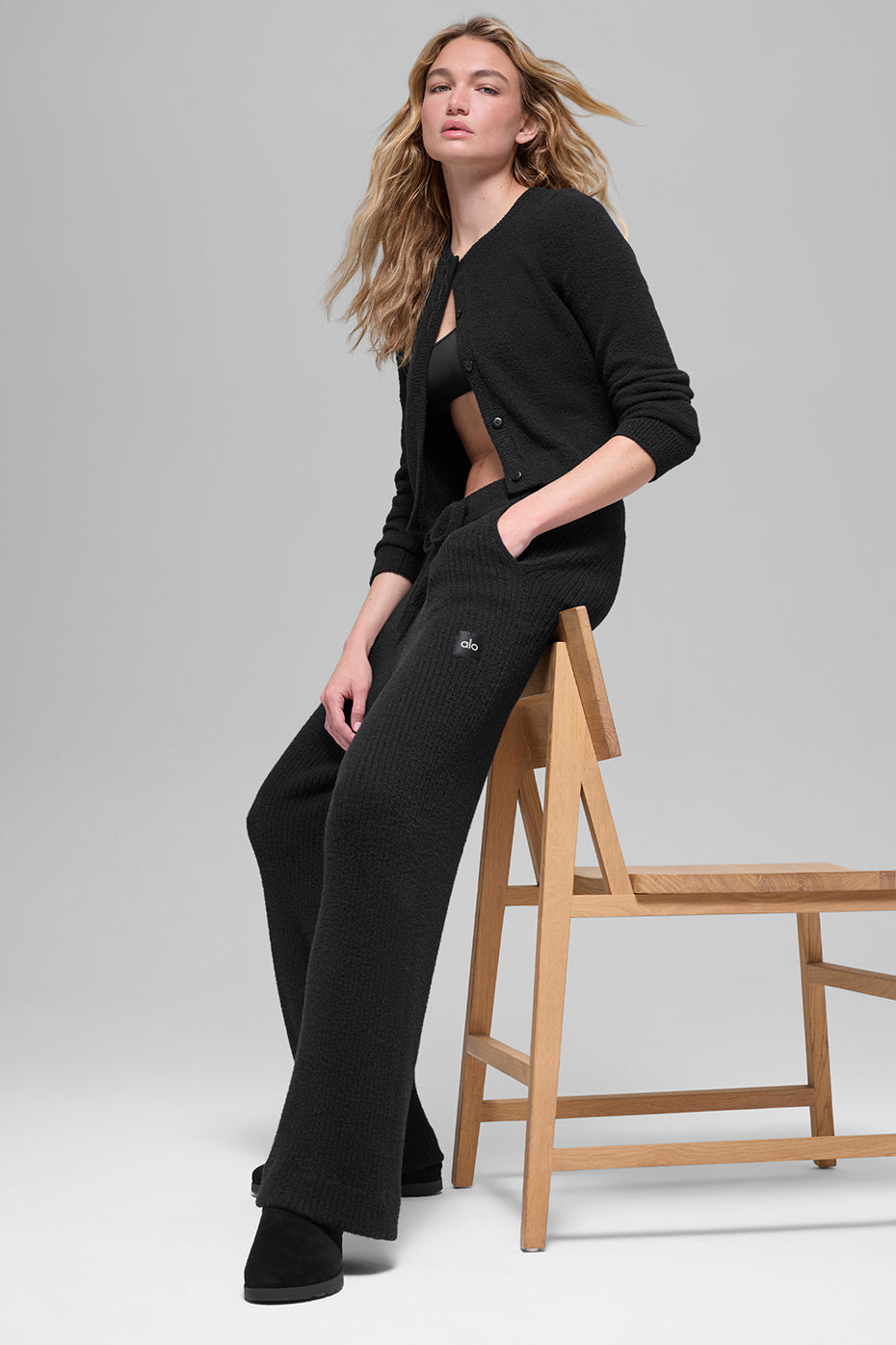 Snuggle Up Sweater High-Waist Wide Leg Pant - Black
