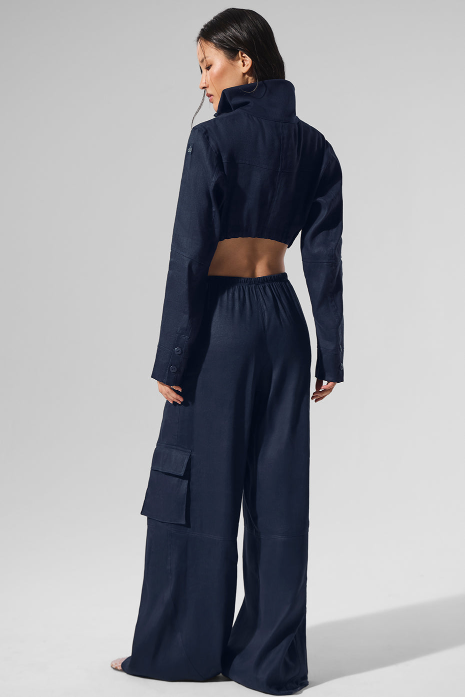 Linen Getaway Cargo Wide Leg Pant - Navy