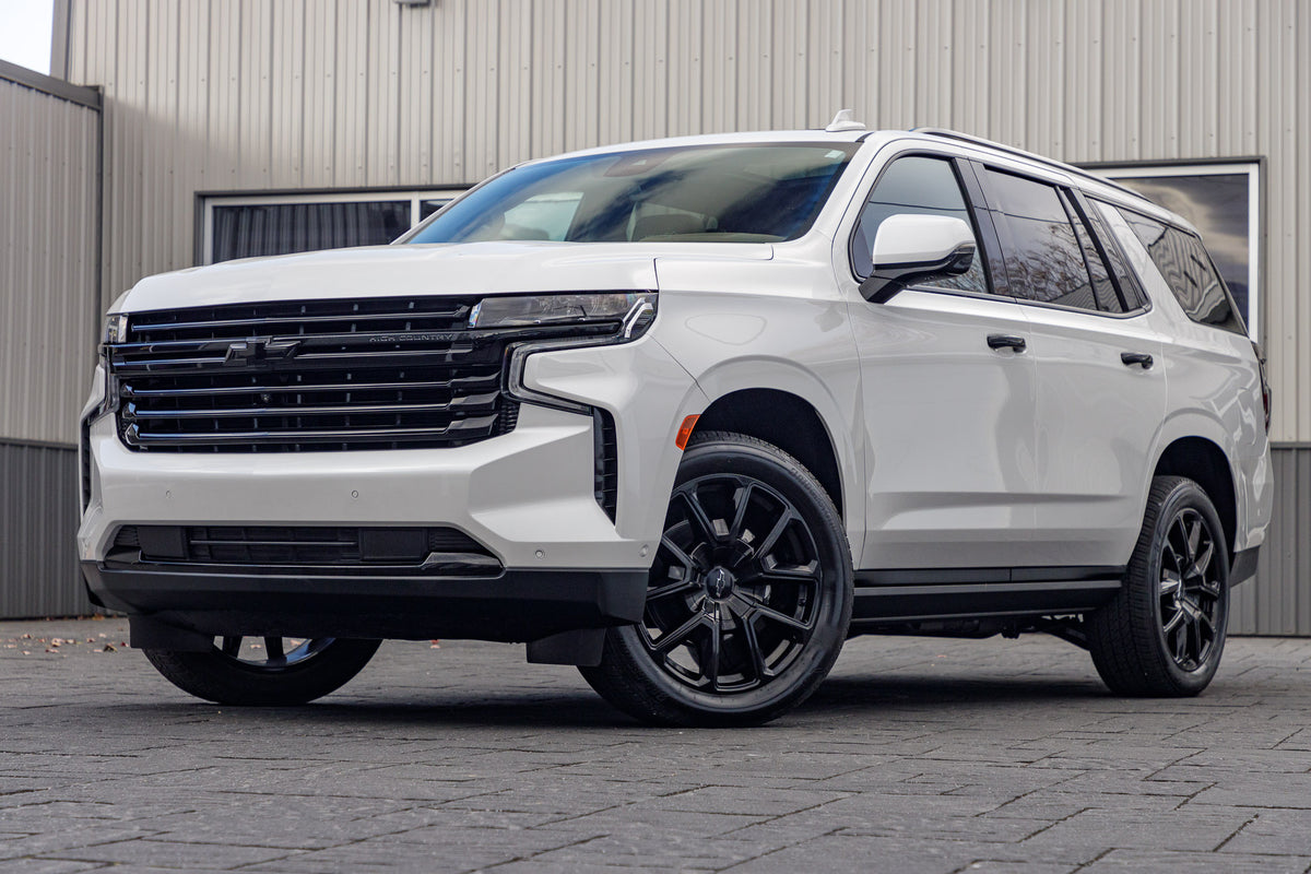 2024 Chevrolet Tahoe High Country with Chevrolet Factory suspension, 22x9 Chevrolet Stock wheels, and 275/50 Bridgestone Alenza tires.