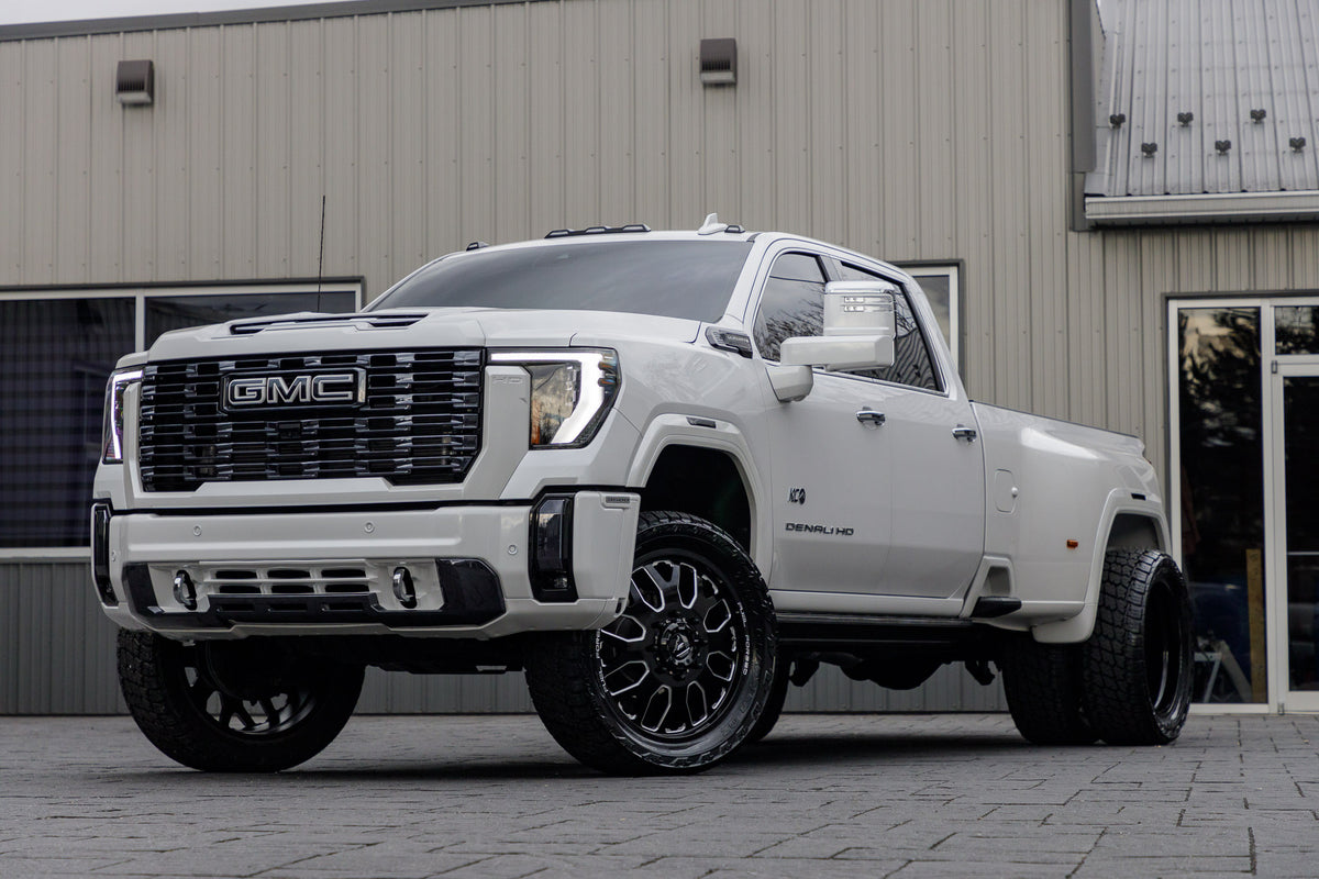 2024 GMC Sierra 3500 Denali Ultimate with a 3" Cognito leveling kit, 26x8.25 Fuel Titan wheels, and 37" Nitto Terra Grappler G2 tires.