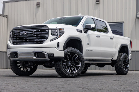 2025 GMC Sierra 1500 Denali Ultimate with a 6" BDS lift kit, 22x12 Fuel Rebar wheels, and 35" Fury Country Hunter R/T tires.