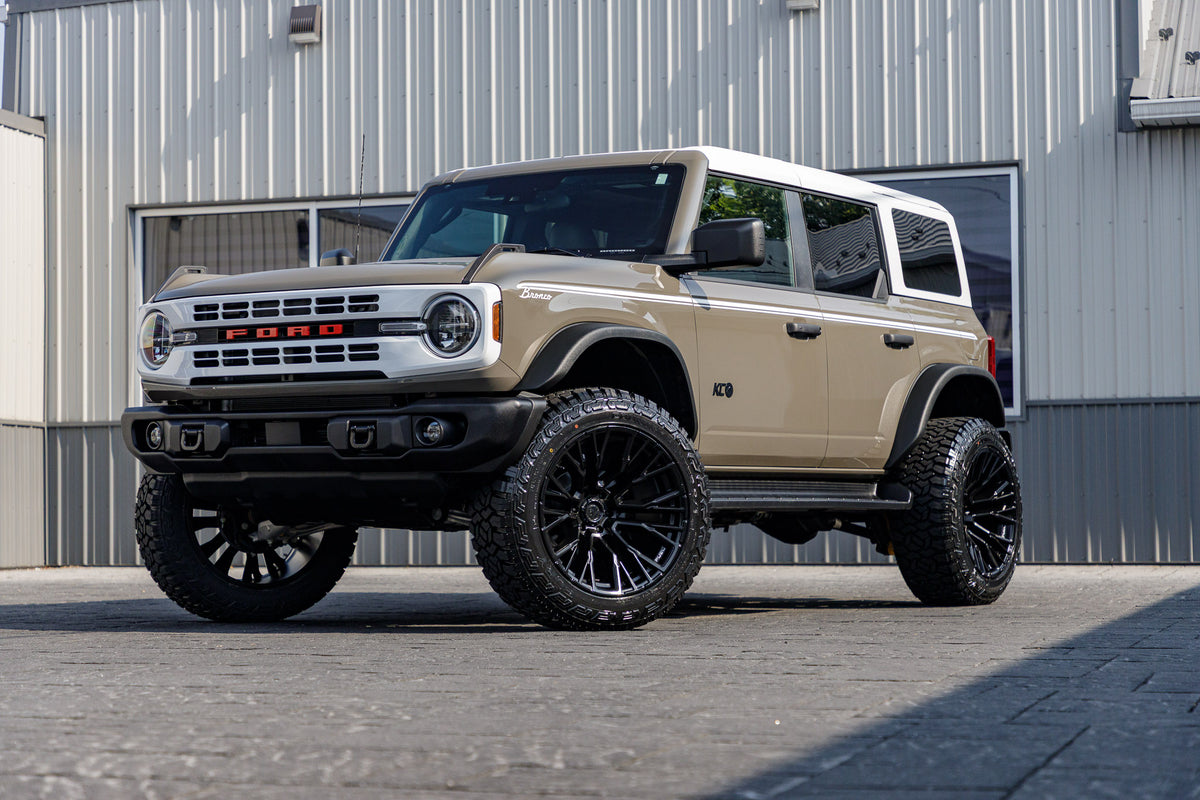 2026 Ford Bronco Heritage Edition with a 2.5" Rough Country lift kit, 22x12 Fuel Rebar wheels, and 35" Fury Country Hunter R/T tires.