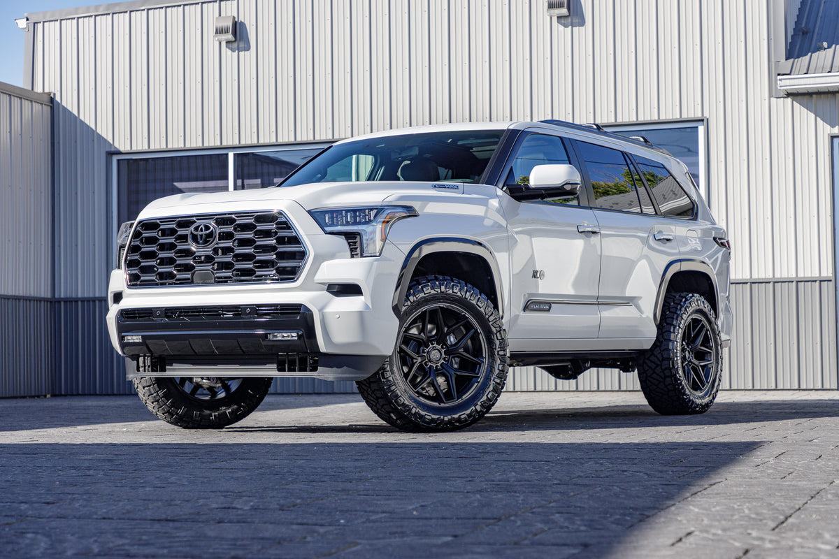 2025 Toyota Sequoia SR5 with a 3.5" Rough Country lift kit, 20x9 Fuel Flux wheels, and 35" Nitto Ridge Grappler tires.