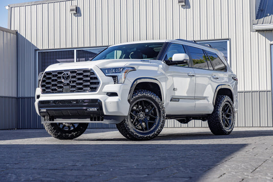 2025 Toyota Sequoia SR5 with a 3.5" Rough Country lift kit, 20x9 Fuel Flux wheels, and 35" Nitto Ridge Grappler tires.