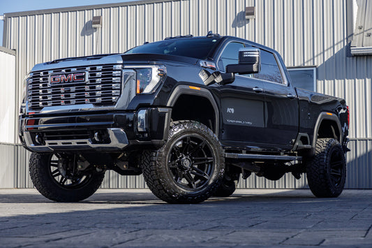 2024 GMC Sierra 3500 with a 5" BDS lift kit, 22x12 Fuel Brawl wheels, and 37" Nitto Ridge Grappler tires.