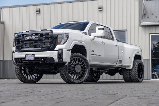 2025 GMC Sierra 3500 Denali Ultimate with a4" CST lift kit, 26x8.25 JTX Infiniti wheels, and 37" AMP Terrain Attack M/T A