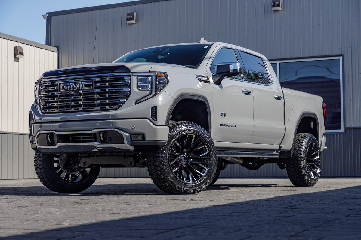 2025 GMC Sierra 1500 Denali Ultimate with a 6" Rough Country lift kit, 22x12 Fuel Rebar wheels, and 35" Fury Country Hunter R/T tires.