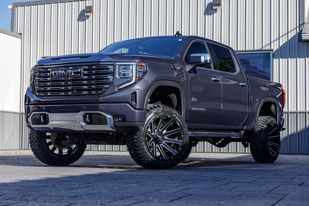 2024 GMC Sierra 1500 Denali Ultimate with a 6" Rough Country suspension kit, 22x12 Fuel Contra wheels, and 35" Fury Country Hunter R/T tires.