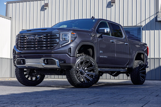 2024 GMC Sierra 1500 Denali Ultimate with a 6" Rough Country suspension kit, 22x12 Fuel Contra wheels, and 35" Fury Country Hunter R/T tires.