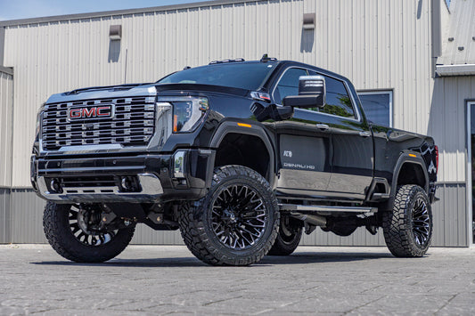 2024 GMC Sierra 3500 Denali with a 5" BDS lift kit, 22x12 Fuel Strike wheels, and 37" Nitto Ridge Grappler tires.