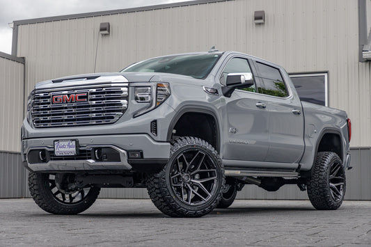 2025 GMC Sierra 1500 Denali with a 6" Rough Country lift kit, 22x12 Fuel Flux wheels, and 35" Fury Country Hunter R/T tires.