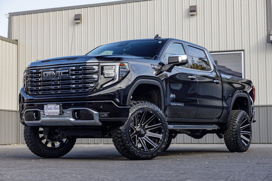 2024 GMC Sierra 1500 Denali Ultimate with a 6" Rough Country suspension kit, 22x12 Fuel Contra wheels, and 35" Fury Country Hunter R/T tires.
