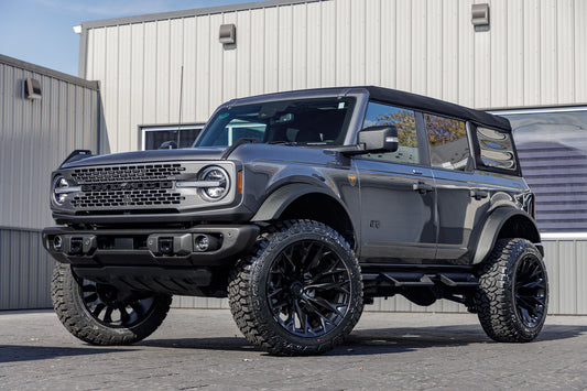 2023 Ford Bronco with a 2.5" Rough Country lift kit, 22x12 Fuel Flame wheels, and 35" Fury Country Hunter R/T tires.