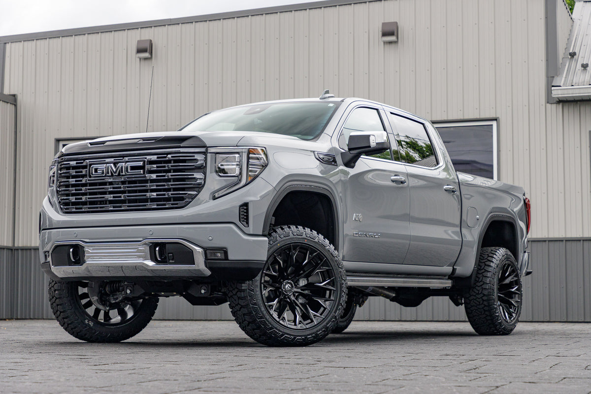 2025 GMC Sierra 1500 Denali Ultimate with a 6" BDS lift kit, 22x12 Fuel Flame wheels, and 35" Country Hunter R/T tires.