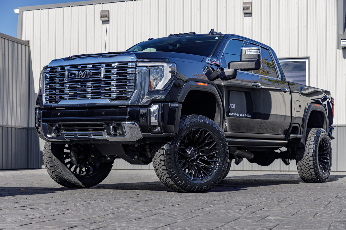 2024 GMC Sierra 3500 Denali with a 5" BDS lift kit, 22x12 Fuel Strike wheels, and 35" Fury Country Hunter R/T tires.