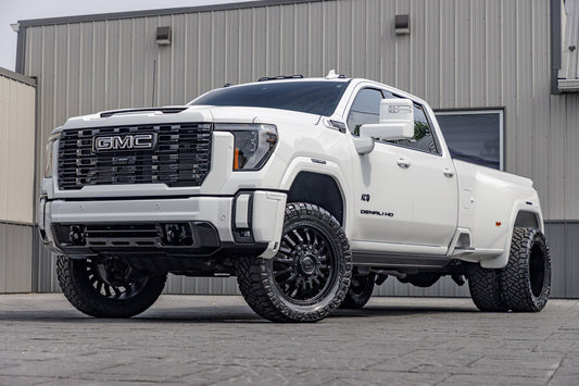 2025 GMC Sierra 3500 Denali Ultimate with a 3" Cognito leveling kit, 22x8.25 Fuel Arc wheels, and 35" Nitto Ridge Grappler tires.
