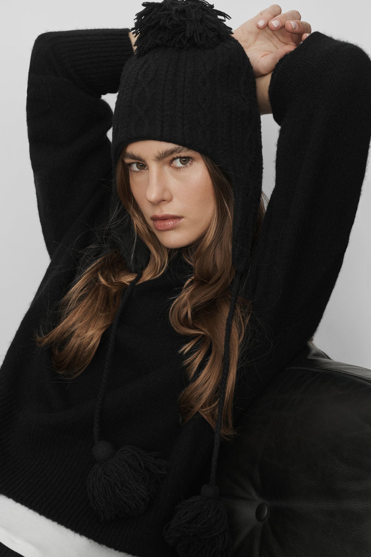 Cable Knit Winter Bliss Earflap Beanie - Black