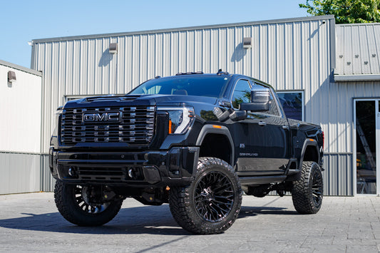 2025 GMC Sierra 3500 Denali Ultimate with a 5" BDS lift kit, 22x12 Fuel Strike wheels, and 35" Nitto Ridge Grappler tires.