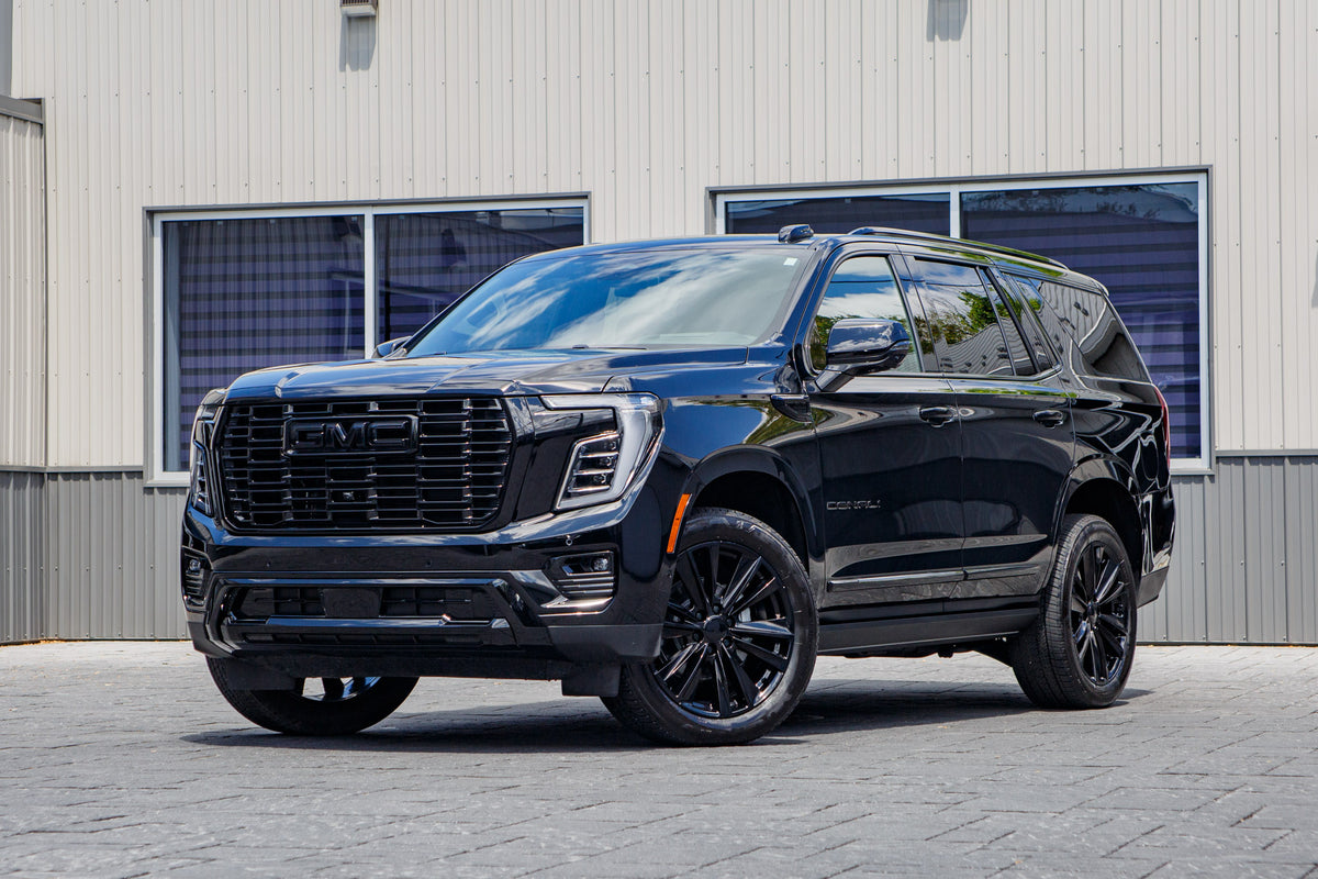 2026 GMC Yukon Denali with GMC Factory suspension, 22x9 GMC stock wheels, and 275/50 Bridgestone Alenza tires.