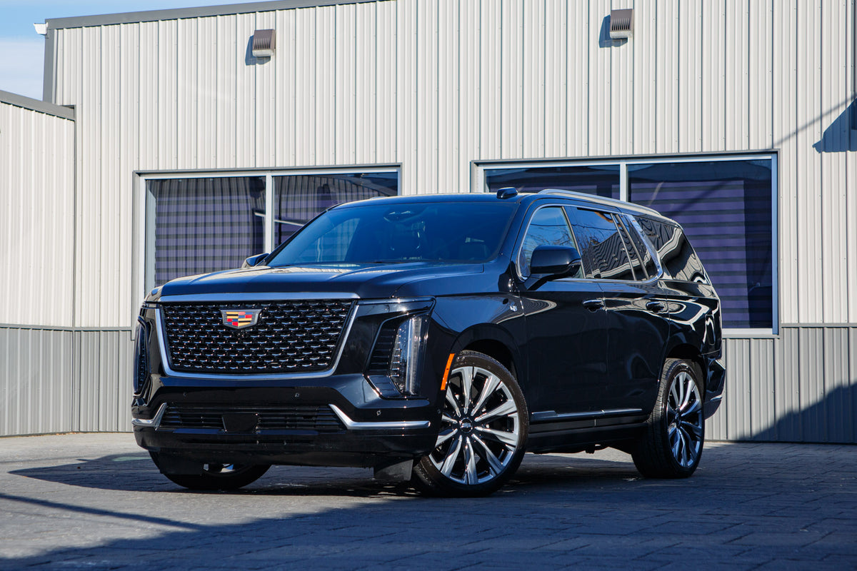 2025 Cadillac Escalade Premium Luxury with Cadillac Factory suspension, 22x9 Cadillac Stock wheels, and 285/40 Bridgestone Alenza tires.