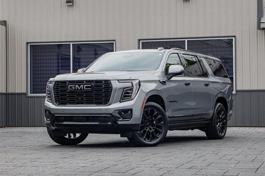 2026 GMC Yukon XL Denali with GMC Factory suspension, 22x9 GMC Stock wheels, and 275/50 Bridgestone Alenza tires.