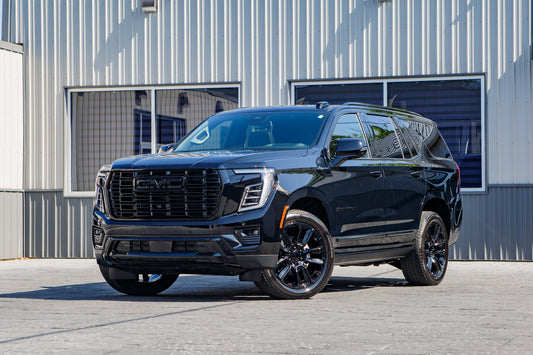 2026 GMC Yukon Denali with GMC Factory suspension, 22x9 GMC Stock wheels, and 275/50 Bridgestone Alenza tires.