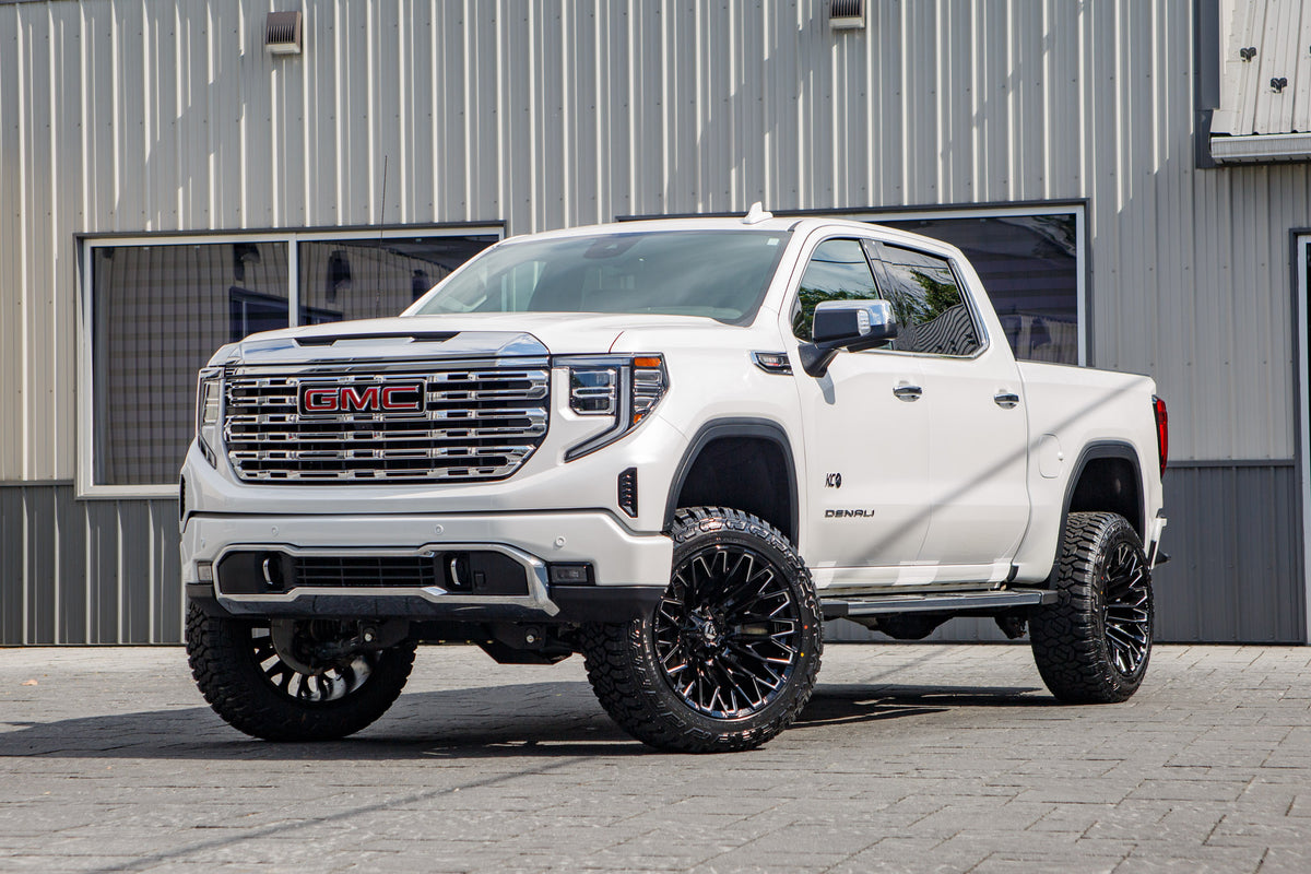 2024 GMC Sierra 1500 Denali with a 6" BDS lift kit, 22x12 Fuel Strike wheels, and 35" Fury Country Hunter R/T tires.