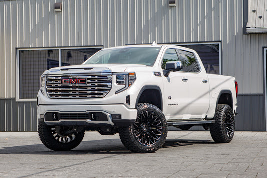 2024 GMC Sierra 1500 Denali with a 6" BDS lift kit, 22x12 Fuel Strike wheels, and 35" Fury Country Hunter R/T tires.