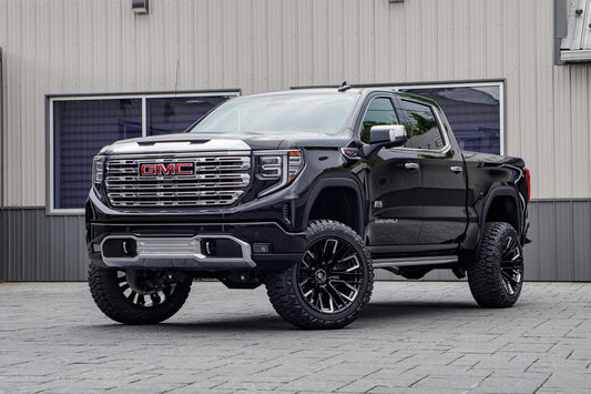 2026 GMC Sierra 1500 Denali with a 6" BDS lift kit, 22x12 Fuel Rebar wheels, and 35" Fury Country Hunter R/T tires.