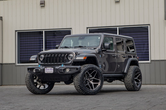 2024 Jeep Wrangler Sport S 4XE with a 2.5" Rough Country lift kit, 22x12 Fuel Flux wheels, and 35" Avix Trailtek R/T tires.