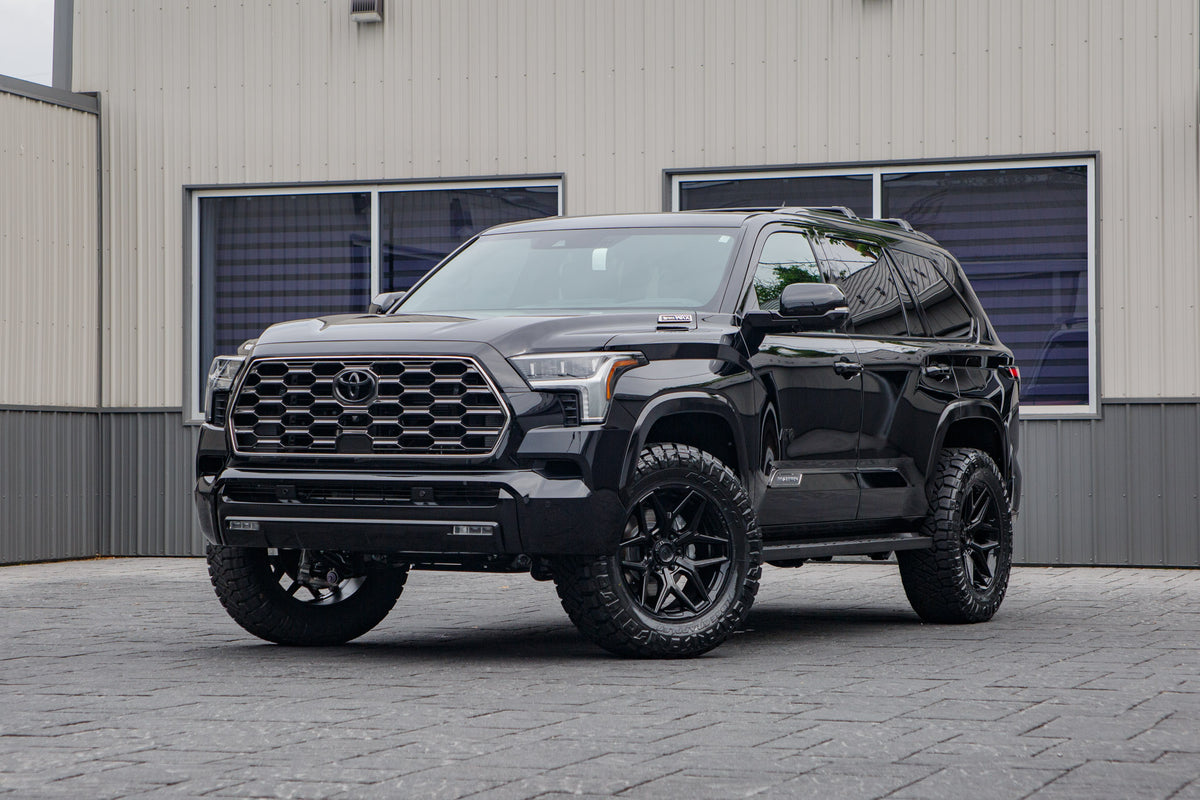 2026 Toyota Sequoia Platinum with a 3.5" Rough Country lift kit, 20x9 Fuel Flux wheels, and 35" Nitto Ridge Grappler tires.