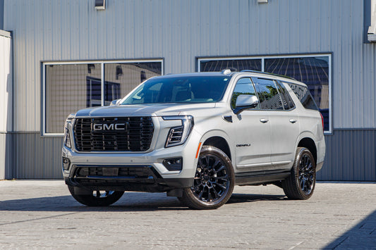 2026 GMC Yukon Denali with GMC Factory suspension, 22x9 GMC Stock wheels, and 275/50 Bridgestone Alenza tires.