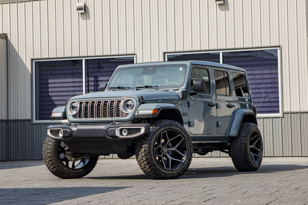 2025 Jeep Wrangler Sahara 4XE with a 2.5" Rough Country lift kit, 22x12 Fuel Flux wheels, and 35" Fury Country Hunter R/T tires.