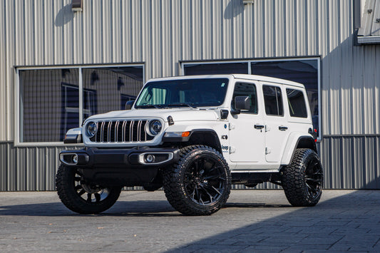 2025 Jeep Wrangler Sahara 4XE with a 2.5" Rough Country lift kit, 22x12 Fuel Flame wheels, and 35" Fury Country Hunter R/T tires.