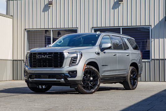 2026 GMC Yukon Denali with GMC Stock suspension, 22x9 GMC Stock wheels, and 275/50 Bridgestone Alenza tires.