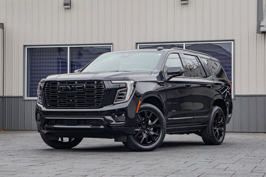 2026 GMC Yukon Denali with GMC Stock suspension, 22x9 GMC Stock wheels, and 275/50 Bridgestone Alenza tires.