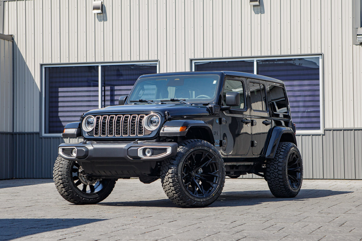 2025 Jeep Wrangler Sahara 4XE with a 2.5" Rough Country lift kit, 22x12 Fuel Flame wheels, and 35" Fury Country Hunter R/T tires.