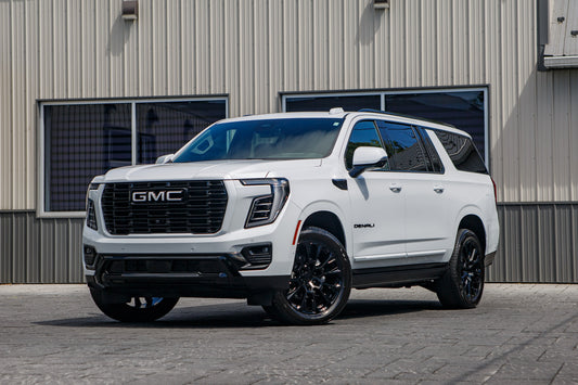 2026 GMC Yukon XL Denali Ultimate with GMC Stock suspension, 22x9 GMC Stock wheels, and 275/50 Bridgestone Alenza tires.