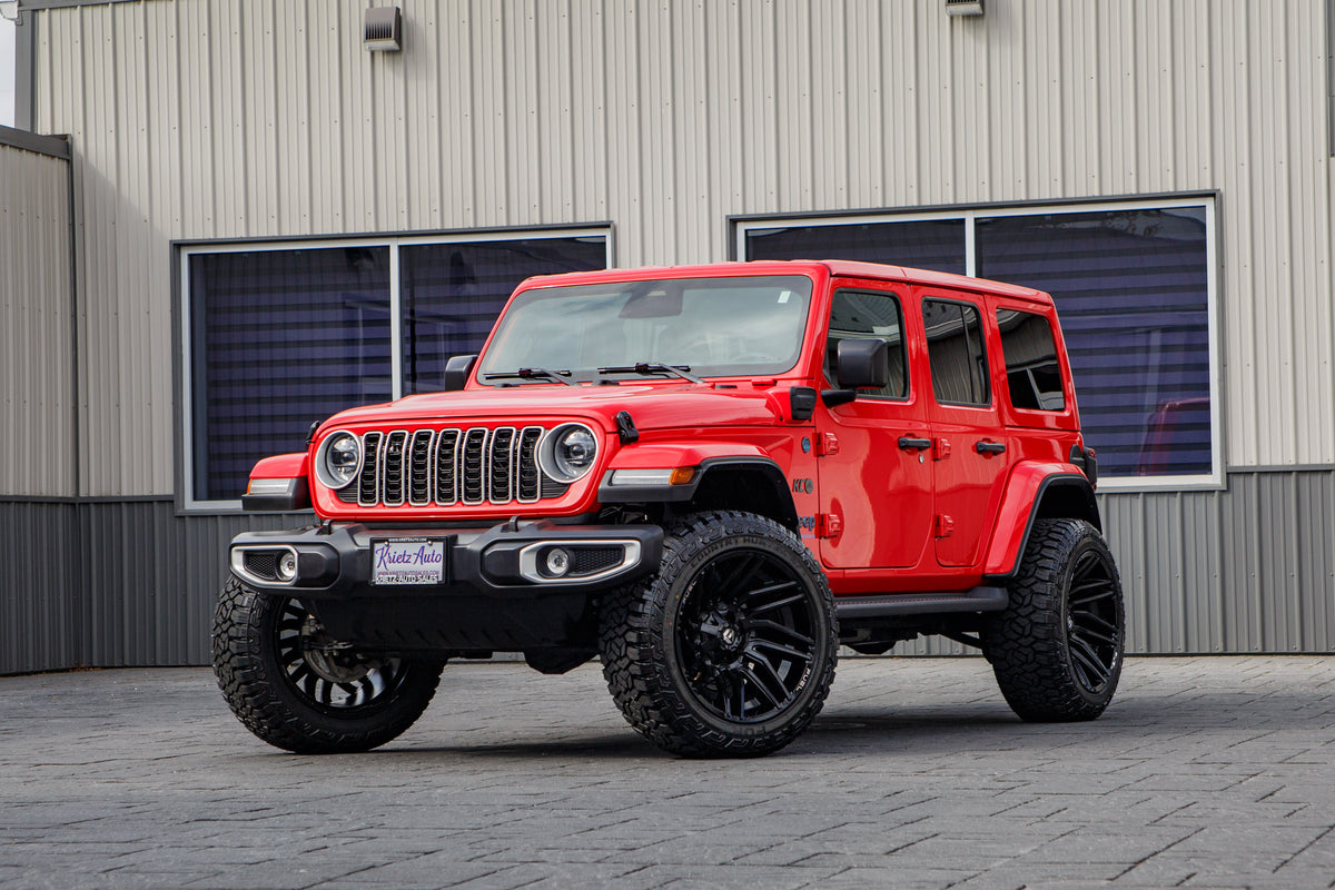 2025 Jeep Wrangler Sahara 4XE with a 2.5" Rough Country lift kit, 22x12 Fuel Typhoon wheels, and 35" Fury Country Hunter R/T tires.