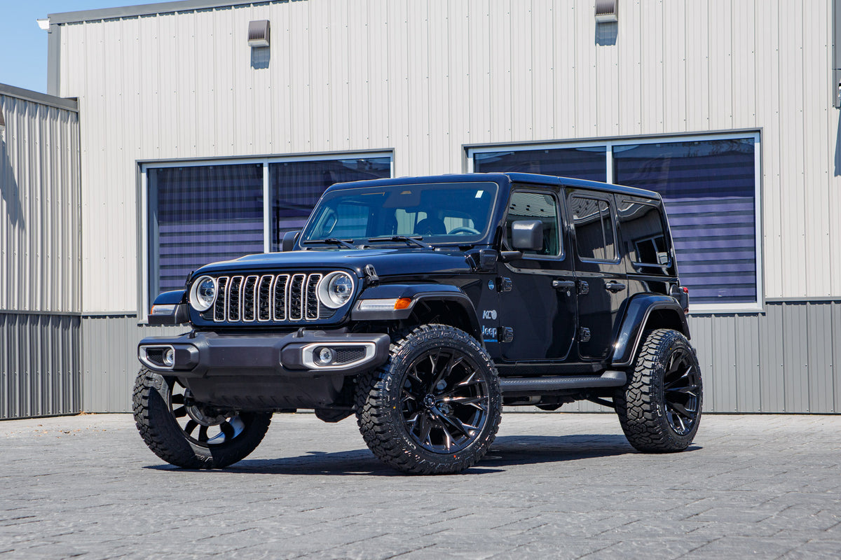 2025 Jeep Wrangler Sahara 4XE with a 2.5" Rough Country lift kit, 22x12 Fuel Flame wheels, and 35" Fury Country Hunter R/T tires.